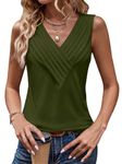 Dulayoo Womens Tank Tops Dressy Casual V Neck Loose Fit Pleated Cami Tanks Trendy Summer Sleeveless Shirts Blouses, 4-army Green, Medium