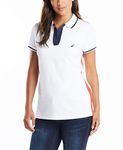 Nautica Women's Toggle Accent Short Sleeve Soft Stretch Cotton Polo Shirt, Bright White, Medium