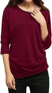 Match Women's 3/4 Sleeve Drape Top with Side Shirring (140 Wine red,XXX-Large)