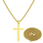 Cross Necklace for Men Women Stainless Steel Cross Pendant for Boys Cross Chain Simple Jewelry Gift for Christian Adjustable Gold 22inches Large