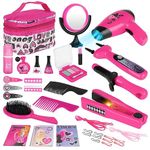 deAO Hairdressing and Vanity Bag Beauty Set Girls Styling Pretend Makeup Accessories Playset Including Braiding Machine and Hairdryer