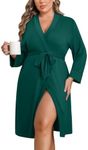 Ekouaer Women Plus Size Robe Knee Length Lightweight Bathrobe Short Kimono Robes with Pockets Maternity Robe Green 3X