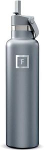 IRON °FLASK Camping & Hiking Hydration Flask with Straw, Narrow Mouth Insulated Stainless Steel Sports Water Bottle - Graphite 24 oz - Straw (1 Lid)