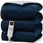 EHEYCIGA Heated Blanket Electric Blanket Throw - Heating Blanket with 5 Heating Levels & 4 Hours Auto Off, Soft Cozy Sherpa Washable Blanket with Fast Heating, 50 x 60 Inches, Navy Blue