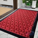 Impression Hut Polypropylene Hexagon Pattern Entrence Welcome Door Mat Water Proof Foot Mat with Anti Slip Natural Rubber Backing for Bathroom, Office, Kitchen and Hospital (40" X 60") Red