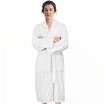 Weave Essentials Velour Terry Bathrobe - with 100% Combed Cotton Dressing Gown, Highly Absorbent Toweling Bath Robe for Men and Women, Hooded Dressing Bath Robe With Pockets & Wrap Belt | White