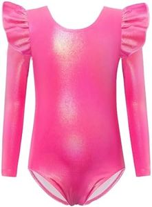 Arshiner Girls Gymnastics Leotards Ruffle Long Sleeve Shimmer Ballet Unitard Dancewear for 3-10 Years