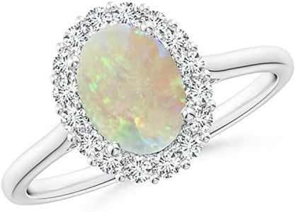 Angara Natural Opal Ring for Women | 1.1 ct Oval Shape Opal Diamond Halo Ring in White Gold | October Birthday, Anniversary, Gemstone Jewelry Gift | AAAA | 9x7mm | Ring Size- 6.5