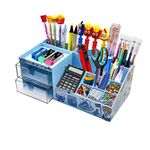 FunBlast Desk Organizer Stationary Storage Stand, Pen & Pencil Holder-Table Pen Holder, Stylish, Stationery Organizer Box with DIY Stickers (Blue, Polypropylene;Acrylonitrile Butadiene Styrene)