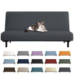 YEMYHOM Futon Cover Latest Jacquard Design High Stretch Armless Sofa Bed Slipcover Anti-Slip Furniture Protector with Elastic Bottom (Futon, Dark Gray)