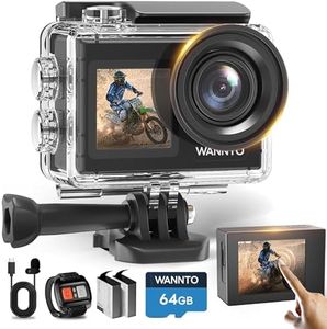 WANNTO Action Cam 5K 24MP Motion 5 Pro 40M Caméra sous-marine Ultra HD Écran tactile 170 ° Grand Angle Stabilisation EIS avec microphone externe Carte mémoire U3 64 Go