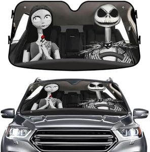 GENANY Nightmare Skellington Couple Horror Windshield Sun Shade for Car SUV Truck (55x30 inches), Sun Shade Windshield, Shades for Front Windows, Sunshade for Car Windshield, Protector Blocks UV