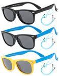 ROCF ROSSINI Pack of 3 Flexible Kids Rectangular Sunglasses Polarized Sunglasses Girls Boys Shades UV400 Protection Eyewear with Case for Age 2-8, Black+Black/Blue+Yellow/Blue