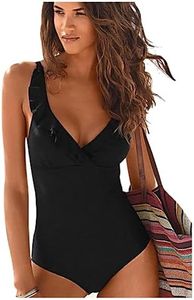 JFAN Costume da Bagno Donna Estivo con Scollo A V Stampa A Foglie Involucro della Cassa Senza Spalline del Un Pezzo Moda Senza Schienale Bikini Nero Small
