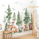 wondever Large Pine Tree Animal Wall Stickers Forest Animal Bear Fox Peel and Stick Wall Art Decals for Kids Room Baby Nursery Bedroom