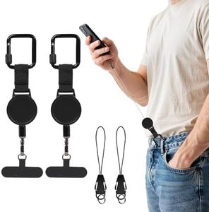 Anti-Theft Phone Lanyard with Phone Patch Tether Tab -2 Pack Retractable Phone Strap Keychain Steel Line Cellphone Lanyard with Locking Carabiner and Metal 360° Tether Tab for Outdoor Hiking Climbing