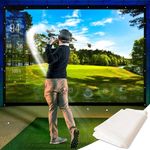 KHAMPA Golf Simulator Impact Screen [9'10" x 11'5.8''] - White Golf Impact Screen – Woven Mesh Golf Simulators for Home w/Double Grommets – Golf Hitting Net for Training w/Reinforced Black Borders…