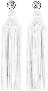 CALORVIA Boho Long Tassel Dangle Drop Earrings Trendy Handmade Layered Fringe Large Chandelier Statement Formal Jewelry for Women, Polyester seed beads Metal, No Gemstone