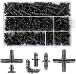 Unoutur 300 Pcs Barbed Connectors Drip Irrigation Fittings Kit, 1/4" Drip Irrigation Kit for Garden Flower Pot Greenhouse Lawn (Straight Barbs,Single Barbs,Tees,Elbows,End Plug,4-Way Coupling)