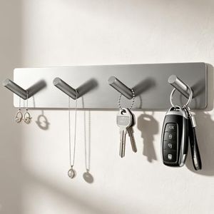 Vollumo 4-Hook No-Drill Stainless Steel Key Holder Wall Mount Silver