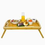 JS Gourmet Bamboo Bed Tray Table with Folding Legs, Perfect for Eating Breakfast on Sofa or Bed