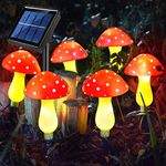 Abkshine Set of 6 Solar Mushroom Lights Garden Outdoor Decor, 8 Modes Waterproof Mushroom Ornaments for Lawn Gardening Pathway Landscape Yard Easter Pathway Fence Christmas Halloween Decorations(Red)