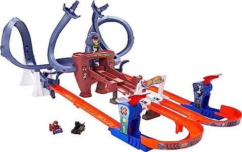 Mattel - Hot Wheels RacerVerse Spider-Man's Web-Slinging Speedway Track Set, with 2 Hot Wheels Racers (Marvel)