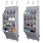 FENTEC Hanging Shoe Organizer,2 Pack Over the Door Shoe Organizer,Door Shoe Rack with 24 Deep Pockets,Shoe Storage for Men Women Kids Shoe Rack, Grey