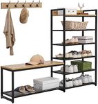 SUNTAGE 6-Tier Coat Rack Shoe Bench Set, Entryway Bench with 6 Hooks Coat Rack, Hall Tree and Shoe Storage for Entryway, Hallway, Garage, Bedroom (Vintage Oak)