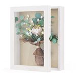 SZQINJI 8x10 Shadow Box Frame White Pictures Display Case with Linen Back Rustic Memory Box for Awards Medals Photo Memorabilia Bouquet Medals White