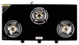 akai 3 Burners LPG Glass Manual Gas Stove (Black)