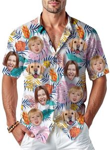 Custom Hawaiian Shirt with Face, Personalized Photo Picture Shirt Fun Gift for Men Women Kids Dad Husband - Tropical Beachwear, Summer Vacation, Luau Party, Customized Aloha Button Down Floral Shirts