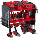 Power Tool Organizer Drill Charging Station for 4 Power Drill Tools Heavy Duty Drill Holder Wall Mounted Rack Utility Metal Tool Shelf Storage Organiser for Garage,Home,Workshop (Red)