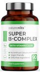 High Strength Vitamin B Complex, 90 Capsules - Contains Vitamin C and D, Folic Acid, Biotin, Thiamine, Riboflavin, Niacin, Pantothenic Acid and More - Supplements for Fatigue