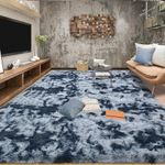 Tepook Fluffy Large Rugs for Living Room, 8x10 Area Rugs for Bedroom, Modern Shag Rug Fuzzy Carpets for Kids Boys Girls, Plush Indoor Nursery Home Decor Rug with Non-Slip Bottom, Tie-dye Dark Blue