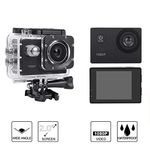 Action Camera Black Camera Action 4K Plastic Metal 1080P Hd 2Inch LCD Screen Sports 30M Waterproof Action Camera Set with Battery (Black)