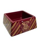 Harry Potter Pet Bowl Burgundy Yellow Striped Cat Dog Feeding Dish Gryffindor House Hogwarts Logo Square Design Fun Convenient Breakfast Mealtime Novelty Gift