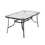 DKIEI 150x90cm Rectangle Outdoor Dining Table, Glass Top Garden Table with Umbrella Hole, Patio Table with Steel Frame for Yard Bistro Lawn Balcony, Black