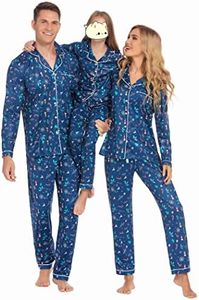 Ekouaer Christmas Family Matching Pajamas Long Sleeve Button Down Pj Set Festival Party Sleepwear,Navy Blue Xmas Tree,Kids,10-11Y