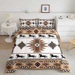 Castle Fairy Horses Printed Comforter Set,Chic Exotic Bedding Set for Kids Girls Women,Adults Geometric Pattern Comforter,Western Cowboy Quilted Duvet Set Bedroom Collection Twin Size 2Pcs