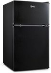 Midea WHD-113FB1 Double Door Mini Fridge With Freezer For Bedroom Office With Adjustable Legs Removable Glass Shelves Compact Refrigerator, 3.1 Cu Ft, Black