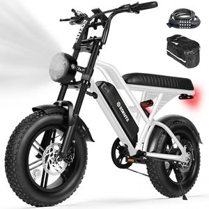 ESKUTE Electric Bike for Adults – 1500W Peak Motor, 48V 13Ah Battery, 20+MPH, Dual Suspension, 16"x4.0" Fat Tire E-Moped, 7-Speed, Up to 60 Miles, Commuter E-Bike, White with Acc
