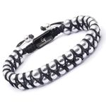 GT collection Men's Double Beaded Bracelet - Used for Its Grounding Effects – 100% Natural Wrapped - Adjustable Gemstones Beaded Bracelet for Men’s (Silver Hematite Stone)