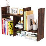 EasyPAG Wood Desktop Bookshelf Adjustable Desk Shelves Freestanding Home and Office Supplies Storage Display Shelf Desk Tidy Organiser,Brown