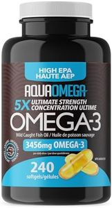 AquaOmega 5x Ultimate Strength High EPA with DHA Omega-3 Supplement with Vitamin D, Wild Caught Super Omega 3 Fish Oil Capsules, 3456mg of Pro Omega 3, 240 Softgels