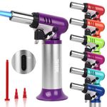 TBTEEK Butane Torch with Fuel Gauge T907, One-hand Operation Kitchen Torch Lighter with Adjustable Flame for BBQ, Baking, Brulee Creme, Crafts and Soldering(Butane Gas Not Included), Purple