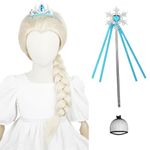 Kids Long Braided Blonde Wig + Wand + Crown Headband+ Wig Cap Wigs for kids Girls Toddler, Princess Cosplay Wig Platinum Blonde Synthetic Fiber Hair Wigs for Child Halloween Costumes Party