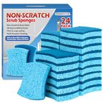 HOMERHYME Non-Scratch Cellulose Scrub Sponges 24 Pack, Kitchen Sponge with Double-Side & Ergonomic Design. Durable Sponge for Dishes, Coated Cookwares, Sink, Countertops.