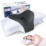 SAHEYER Cervical Neck Pillow, Orthopedic Memory Foam Pillow, 2 in 1 Ergonomic Contour Pillow for Neck and Shoulder Pain, Neck Support Pillow for Side Back Stomach Sleepers(Gray)