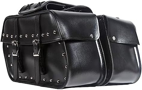 Dream Apparel Faux Leather Motorcycle Saddle Bags Studded Throw Over Saddlebags, PVC Motorcycle Side Bags for Honda Shadow Sportster Softail Dyna V-star (Black)